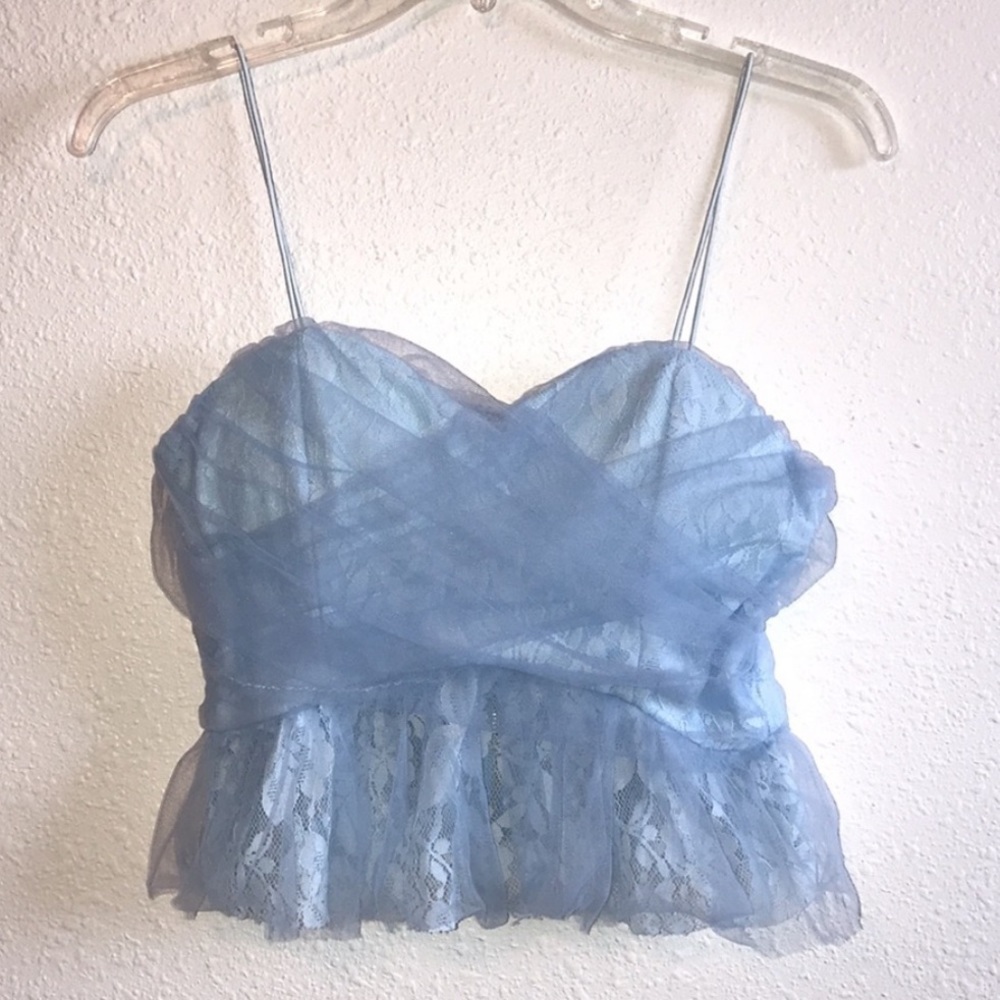 ASOS VICI Skylar Rose Lace & Tulle Padded Bra Crop Top Powder Blue Size S NEW